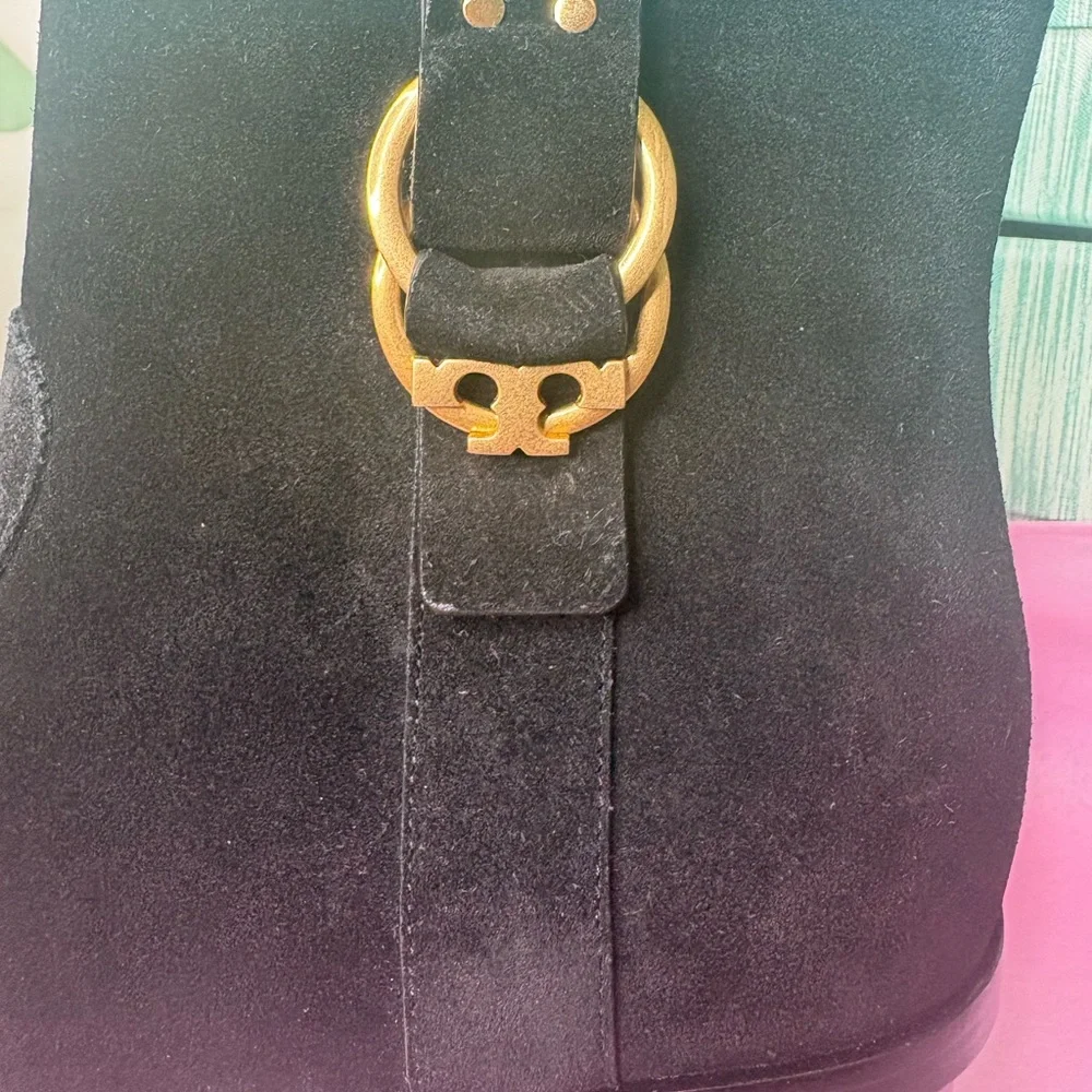 Black Ankle Boots with Gold Buckle